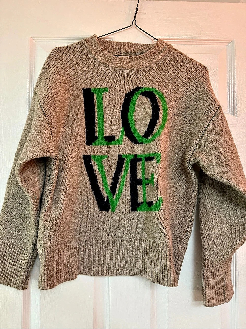 a new day LOVE Graphic Crewneck Sweater Gray & Green Small